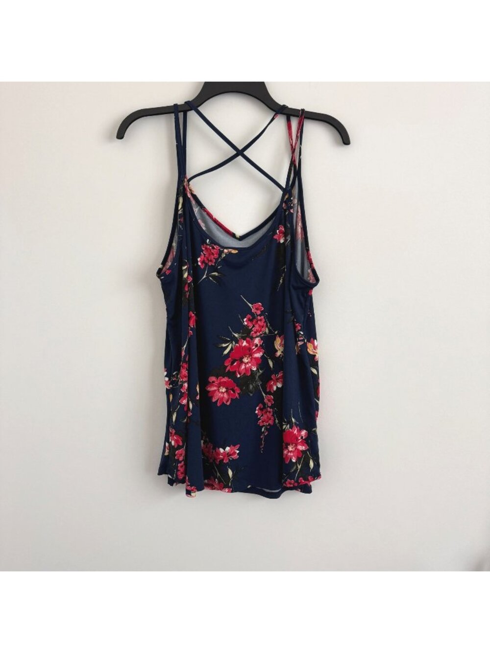 Papermoon Women Navy Floral Crisscross Back Sleeveless Tank Top Size 2X